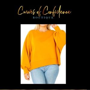 NEW!! Mustard balloon sleeve wide bottom crop sweatshirt